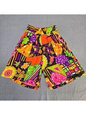 Vintage 80s 90s Western Connection Colorful Elastic High Waisted Culotte Shorts